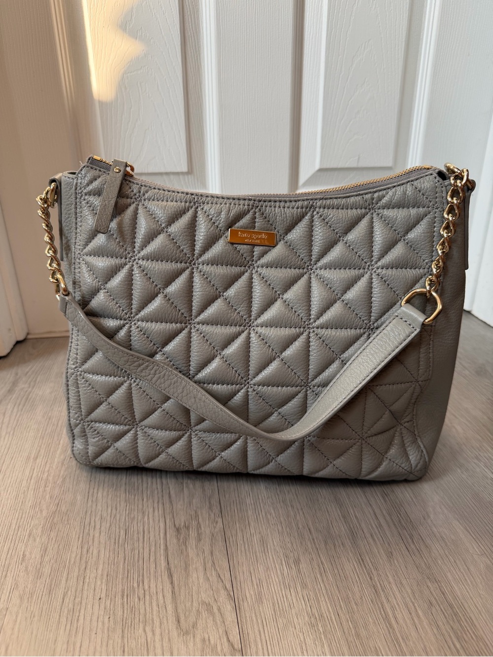 Kate Spade Aurelia Whitaker Place Quilted Gray Leather Hobo Shoulder Bag